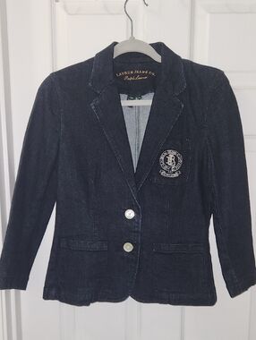Ralph Lauren Navy Blue Denim Blazer with Crest Patch